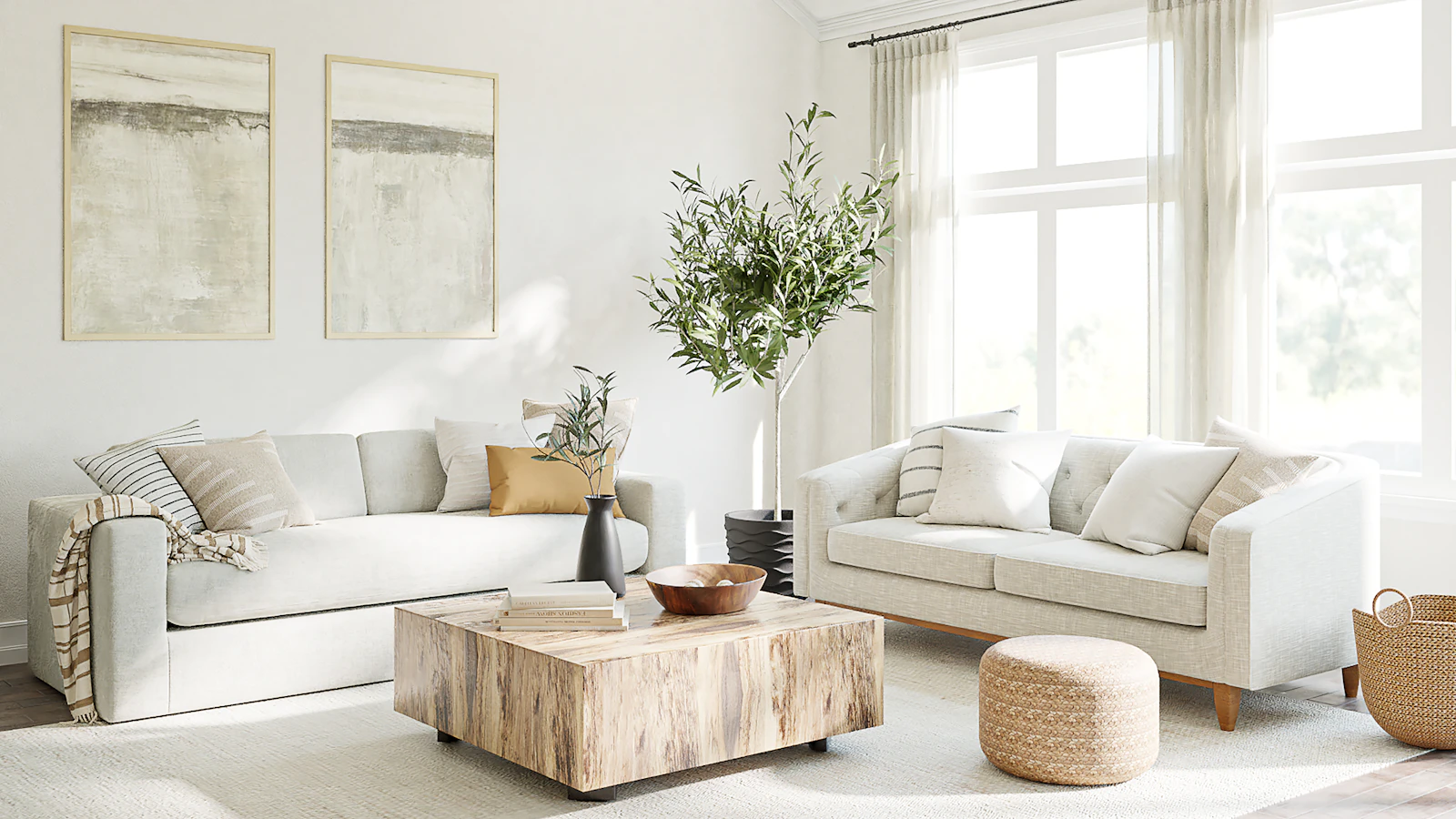 Bright, minimalist interior of a furnished apartment